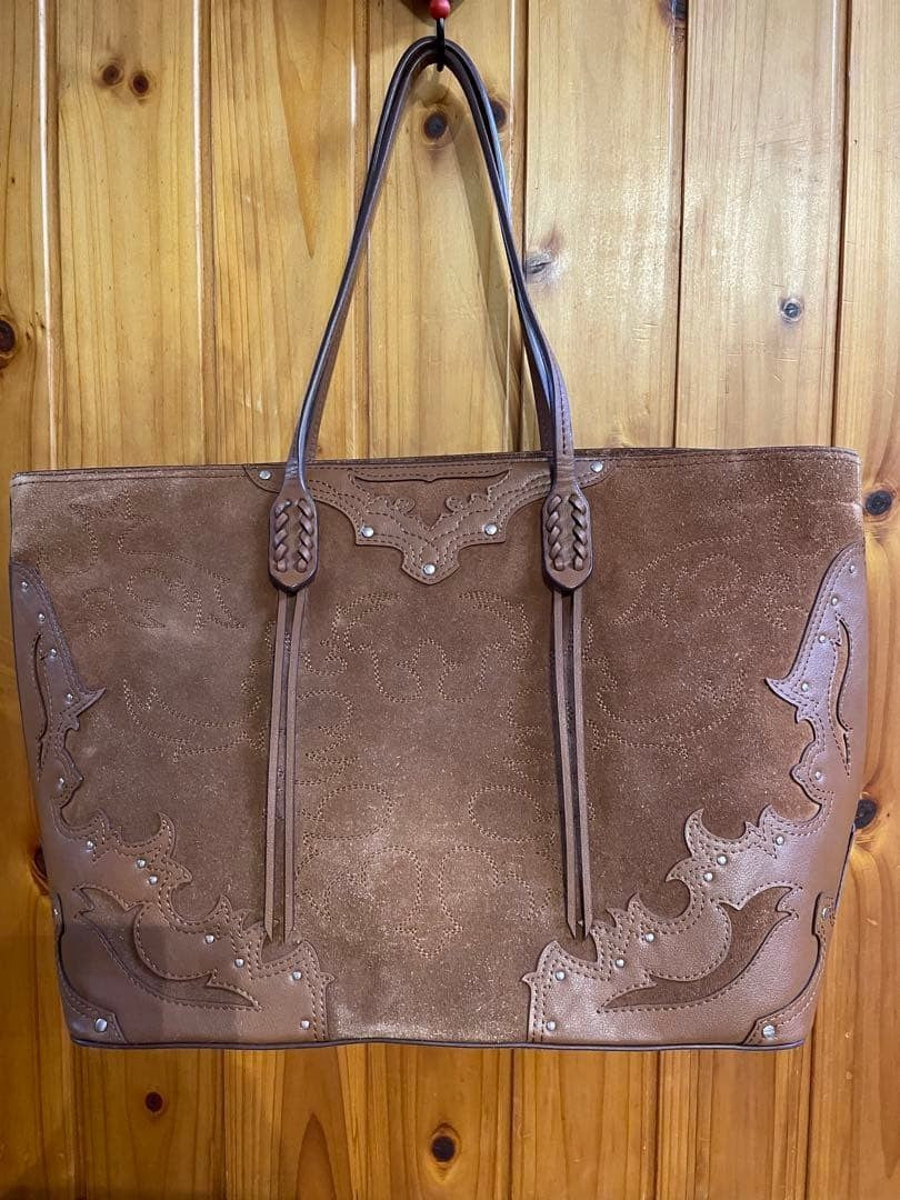Polo Ralph Lauren Brown Suede Embroidered Tote Bag