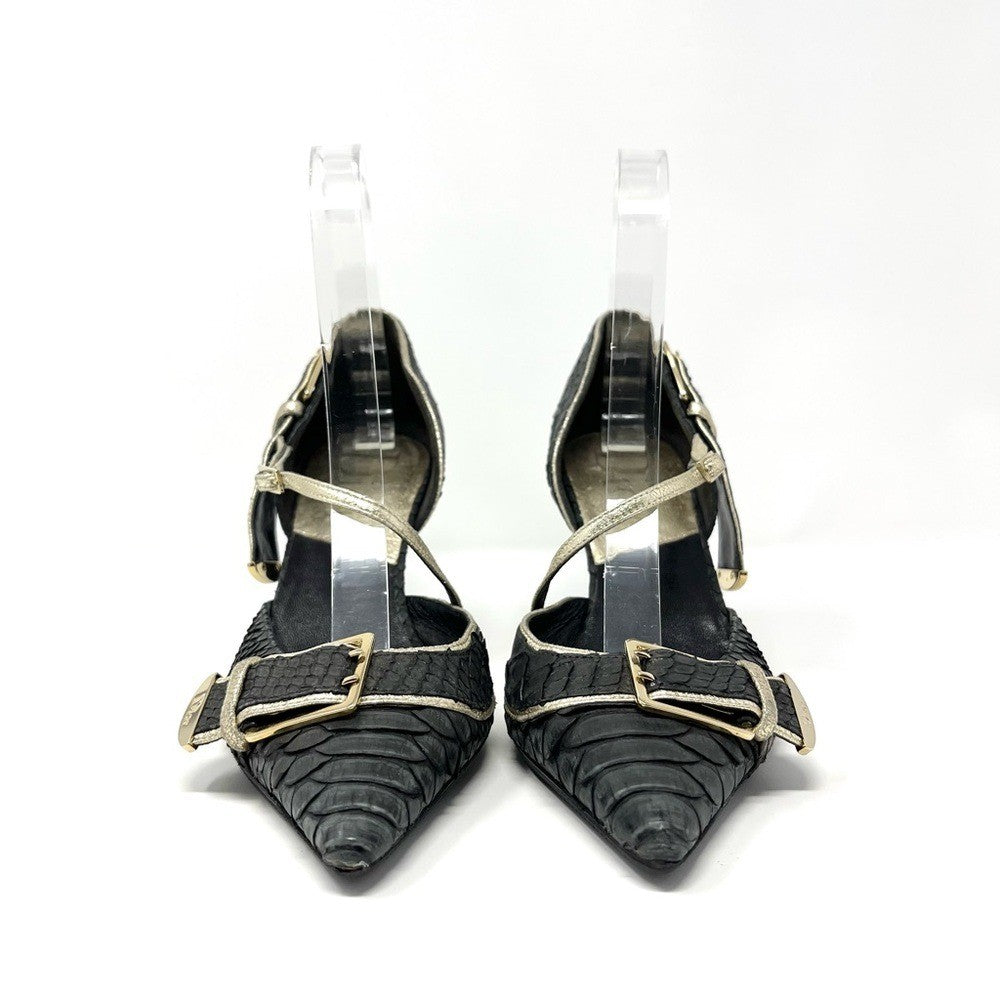 Christian Dior Galliano-Era CD Logo Buckle Heels, Black & Gold