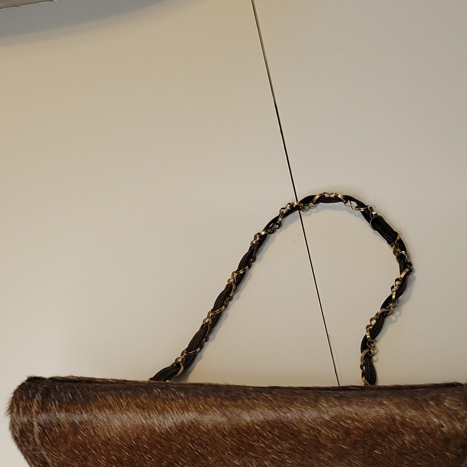 Haircalf Leather Shoulder Bag, Brown Pony Hair Chain Strap