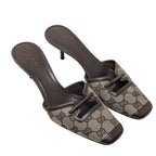 Gucci GG Monogram Square Toe Kitten Heel Mules