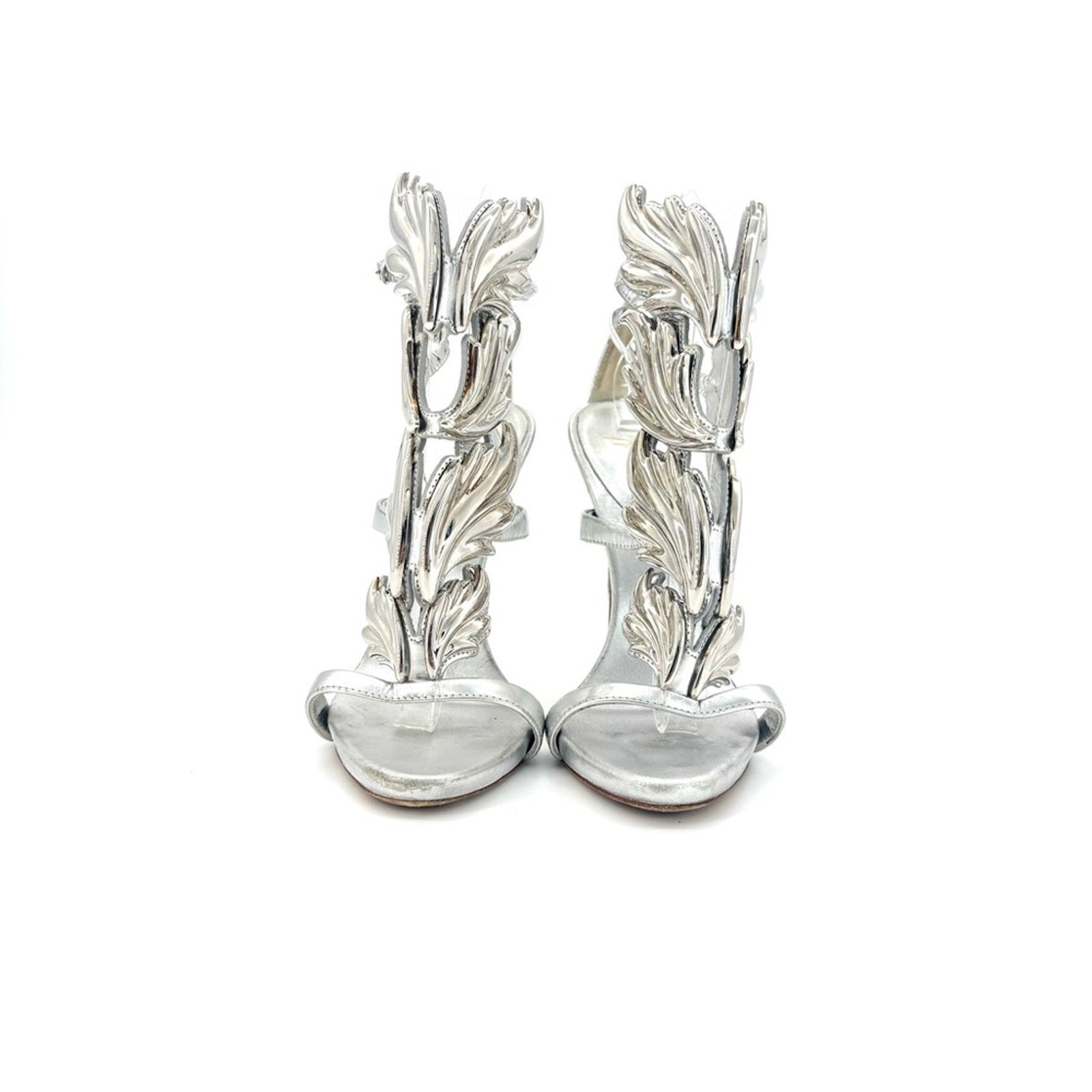 Giuseppe Zanotti Cruel Coline Silver Metal Wing Strappy Stiletto Sandals 38