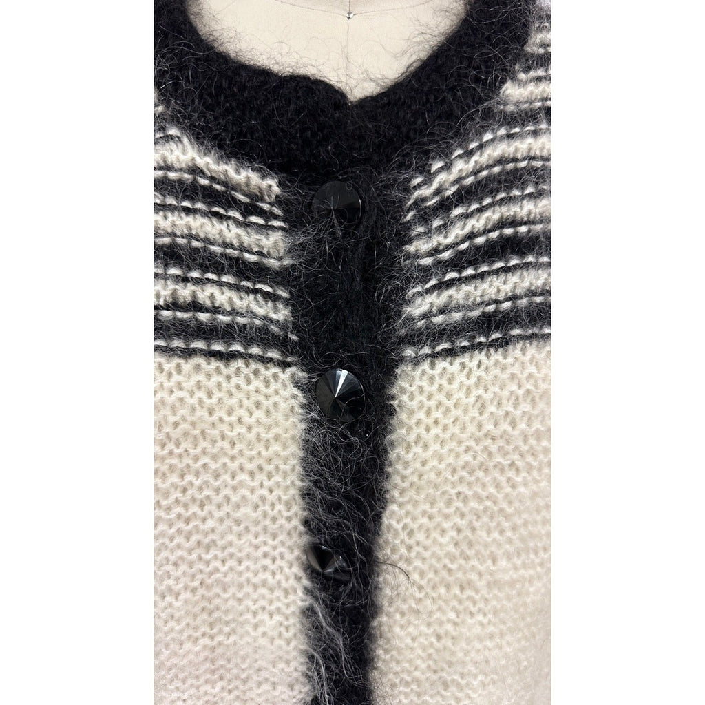 Nannell Mohair Sweater Coat, Cream & Black Striped Yoke