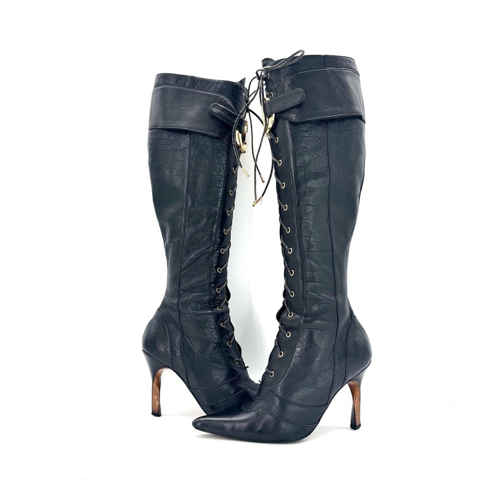 Christian Dior Fall 2000 Croc-Embossed Knee-High Boots