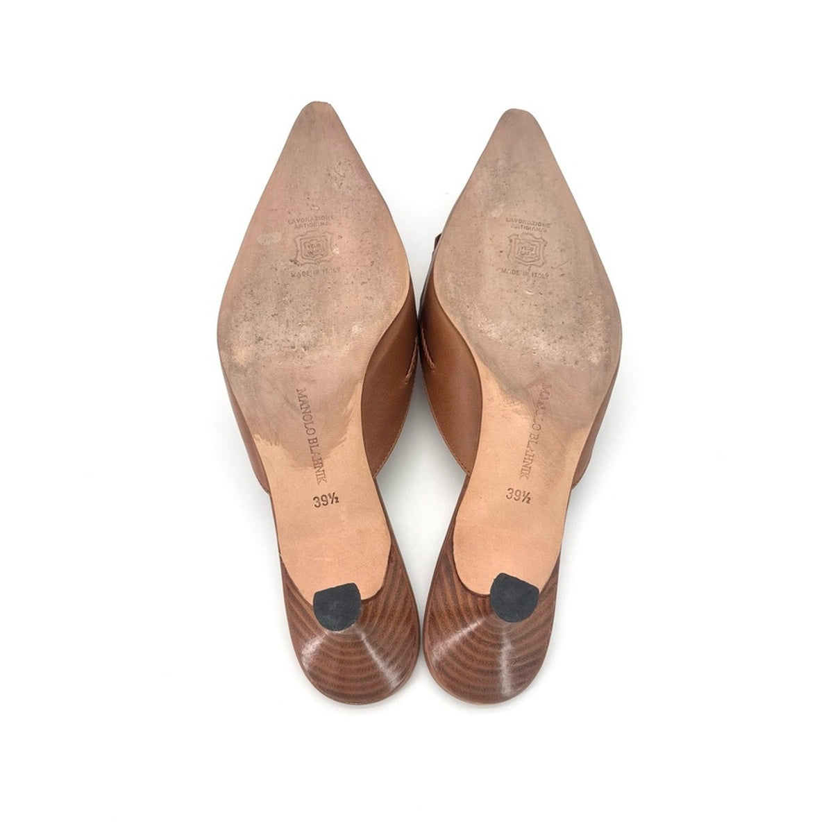 Manolo Blahnik Bow Fringe Pointed Toe Kitten Heel Mules