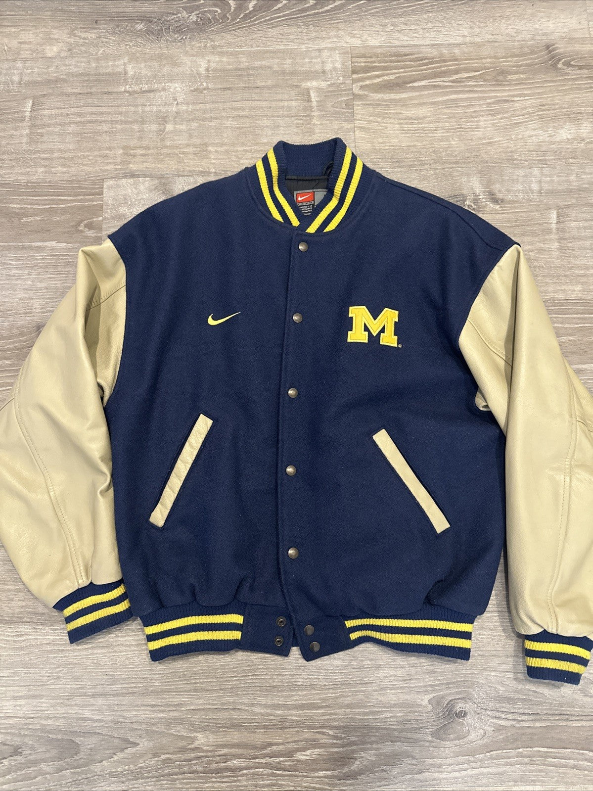 Nike NCAA Varsity Bomber Jacket with Leather Sleeves