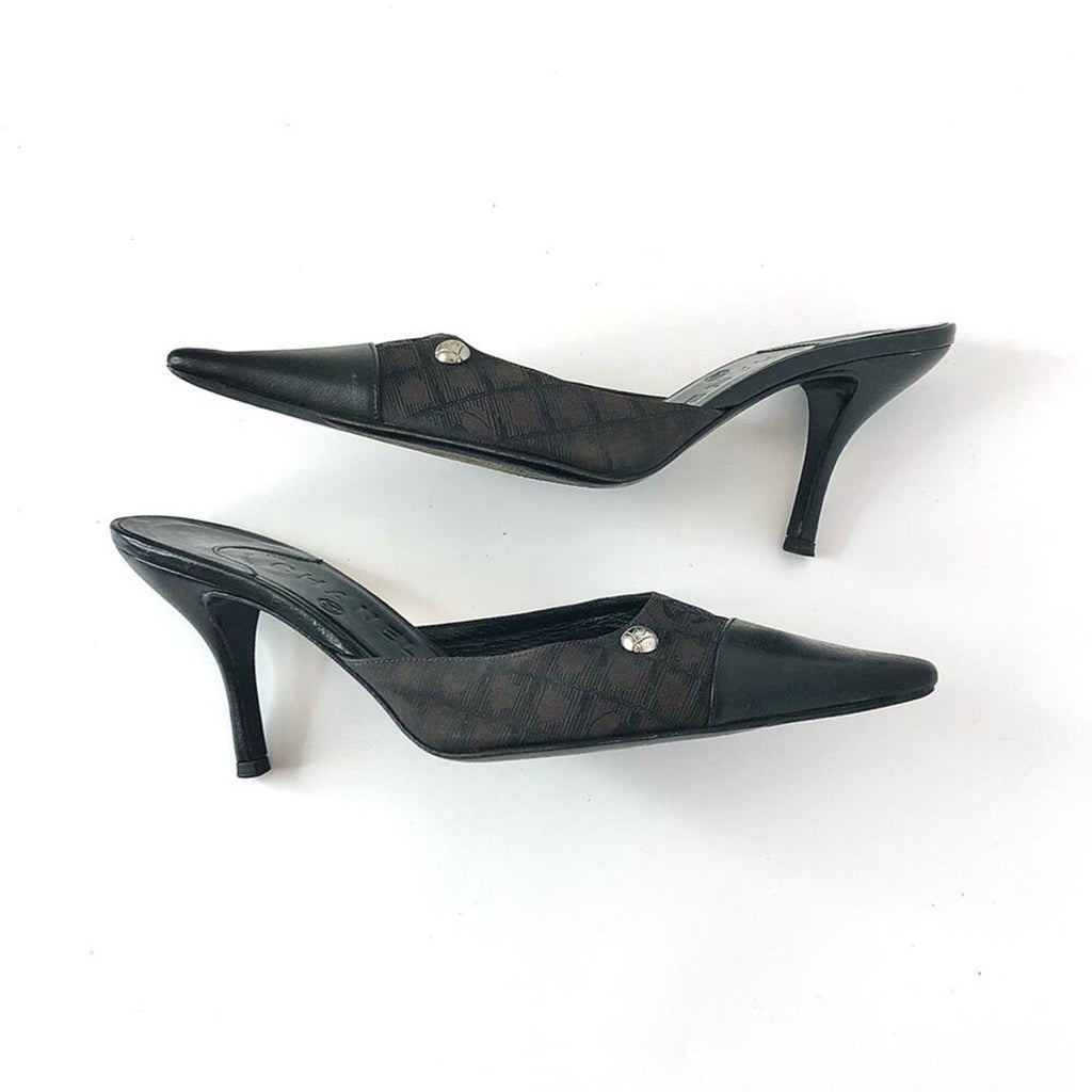 Chanel CC Logo Print Pointed Toe Mules