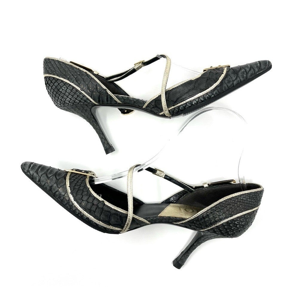 Christian Dior Galliano-Era CD Logo Buckle Heels, Black & Gold