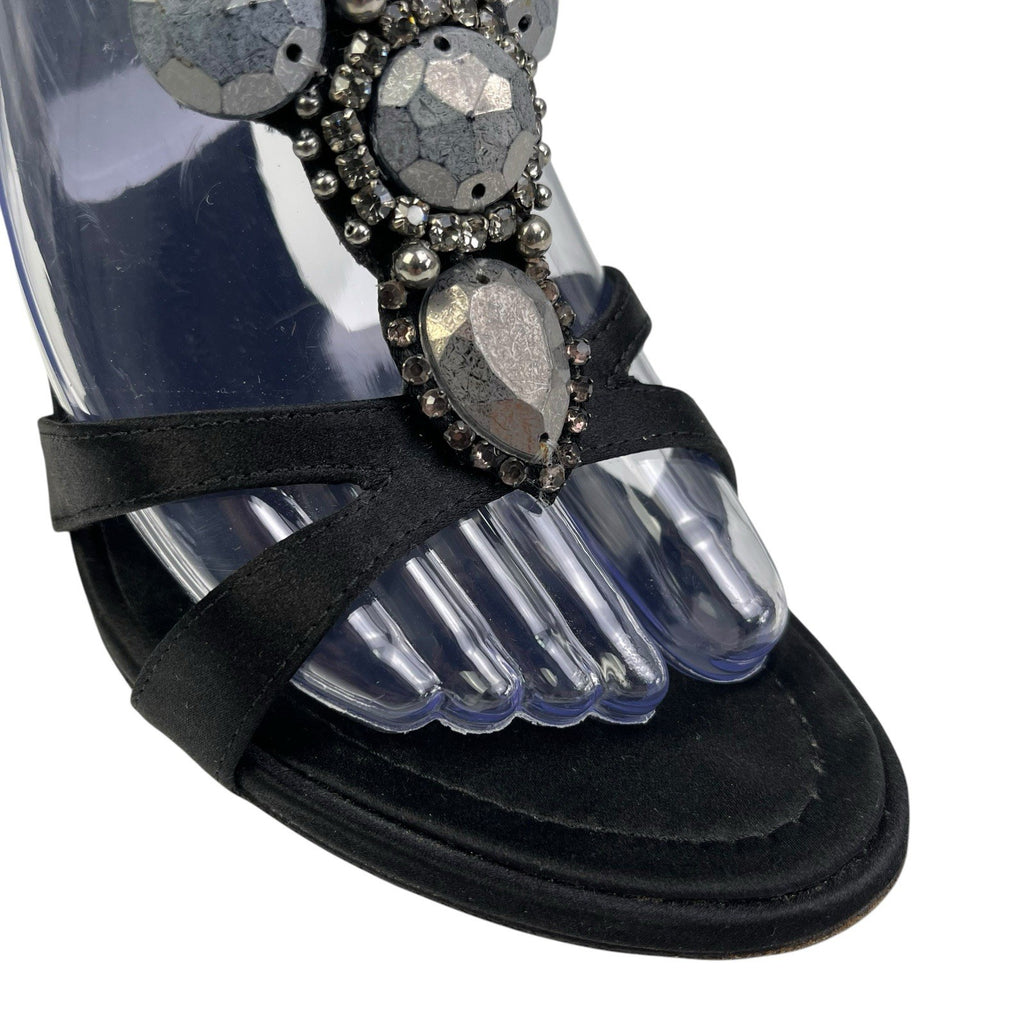 Giuseppe Zanotti Taz 110 Jeweled Sandal Heels, Black Raso Doppiato