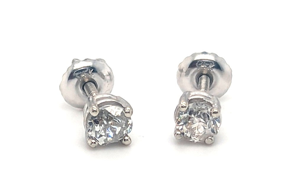 Victorian 14K Old Mine Cut Diamond Screwback Earrings, .62ct