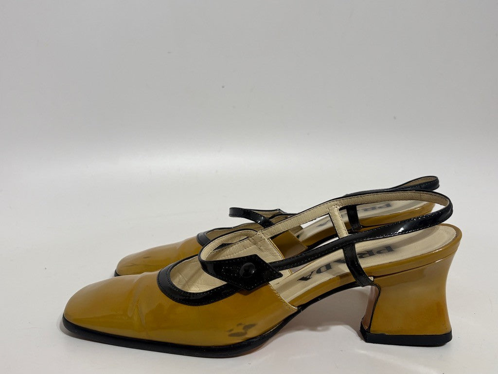 Prada Vintage Mustard Yellow Slingback Heels