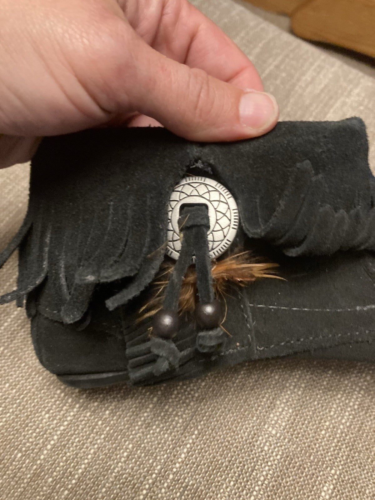 Minnetonka Black Suede Fringe Ankle Boots