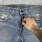 Levi's 505 Orange Tab Jeans, Medium Wash Distressed Denim
