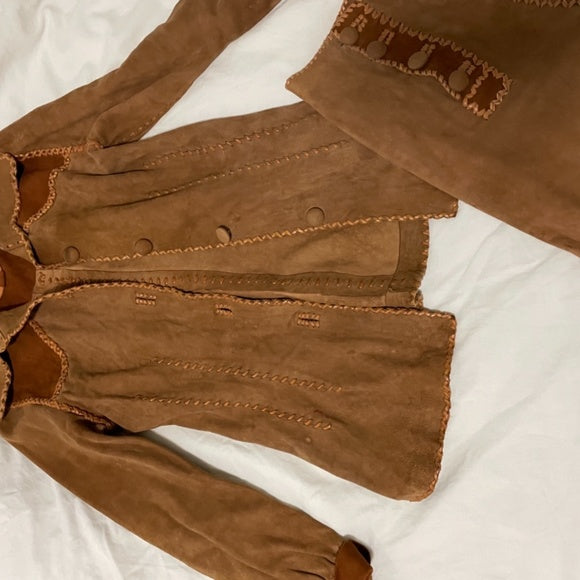 Vintage North Beach Leather 1970s Camel Suede Whipstitch Suit