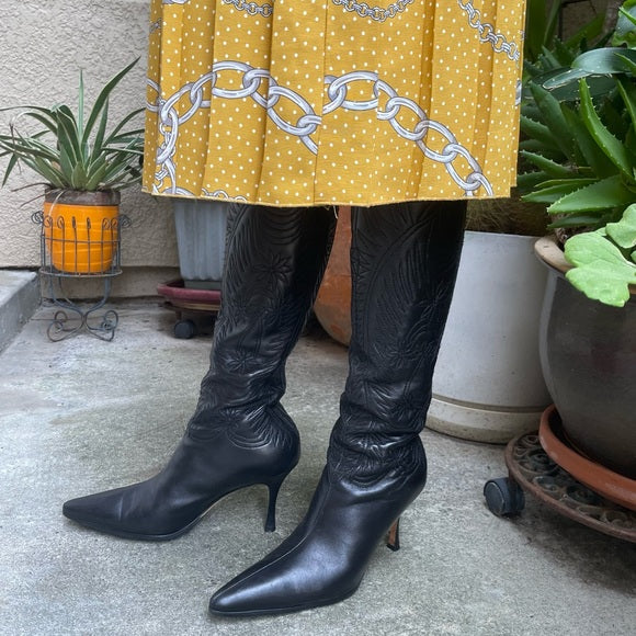 Manolo Blahnik Tall Black Leather Boots