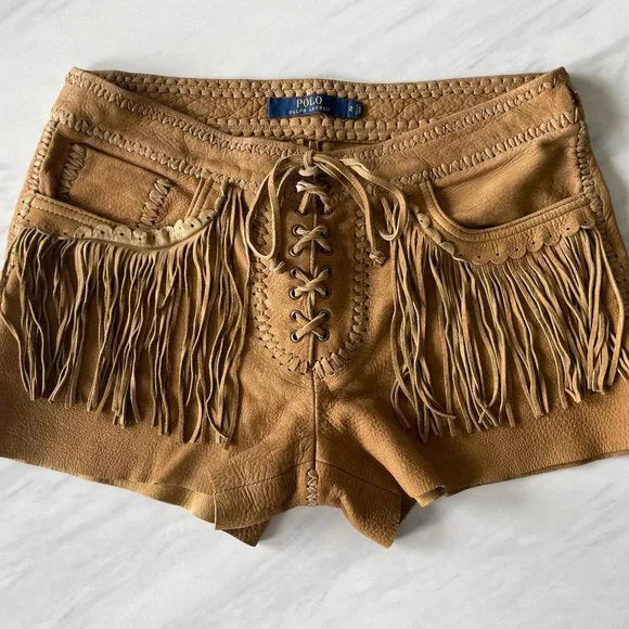 Vintage Ralph Lauren Deerskin Suede Fringe Lace-Up Shorts