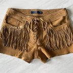 Vintage Ralph Lauren Deerskin Suede Fringe Lace-Up Shorts