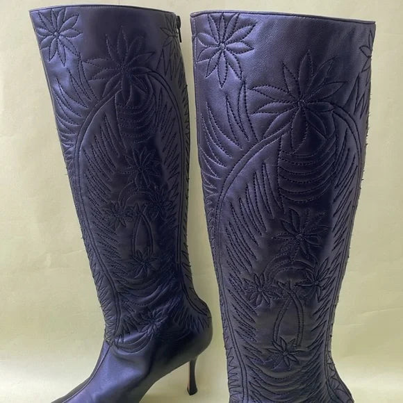 Manolo Blahnik Tall Black Leather Boots