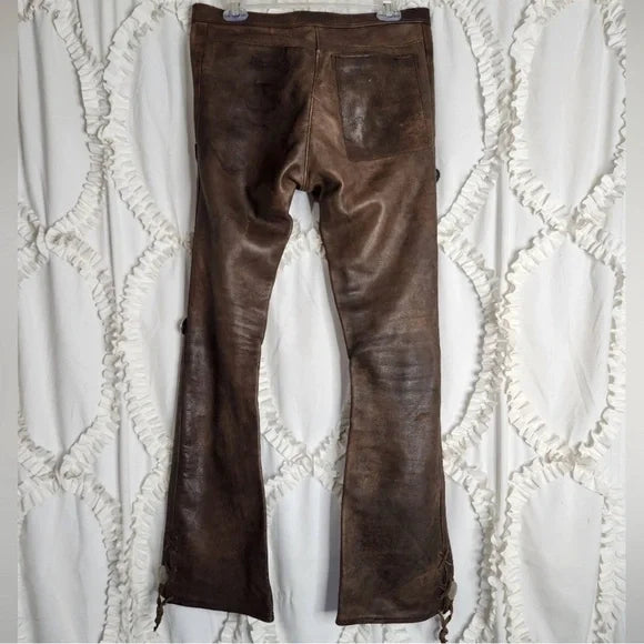Agatha Blois Y2K Lace-Up Flare Pants Brown Leather