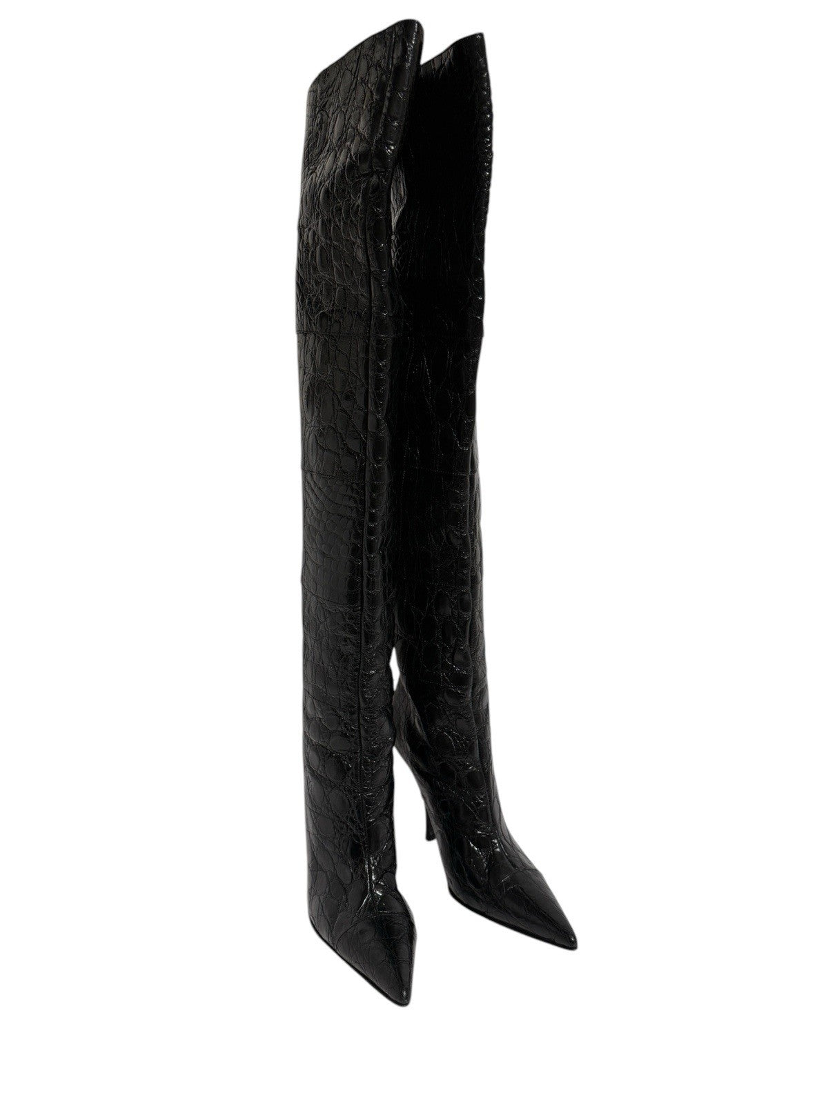 Dolce & Gabbana Black Croc-Embossed Over-the-Knee Boots