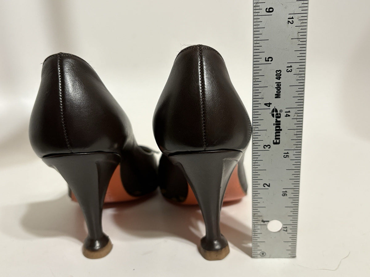 Fendi Zucca Monogram Heels in Brown, Size 35
