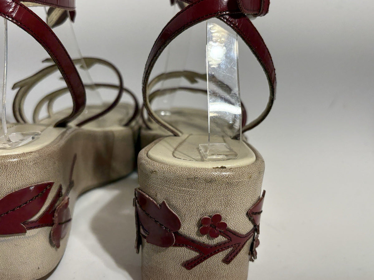 Prada SS1997 Red Floral Platform Sandal Heels