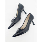 Chanel Vintage Black Patent Leather CC Bow Cap Toe Pumps, EU 36