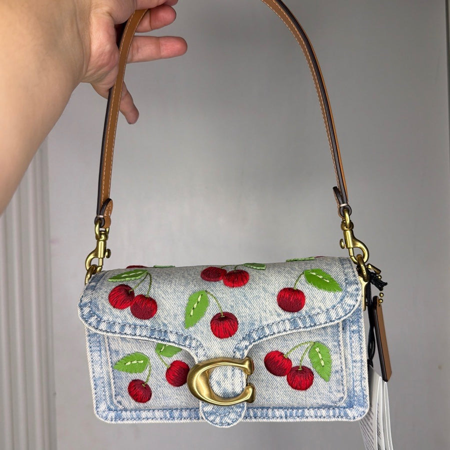 Coach Tabby 20 Shoulder/Crossbody Bag, Cherry Embroidered Denim