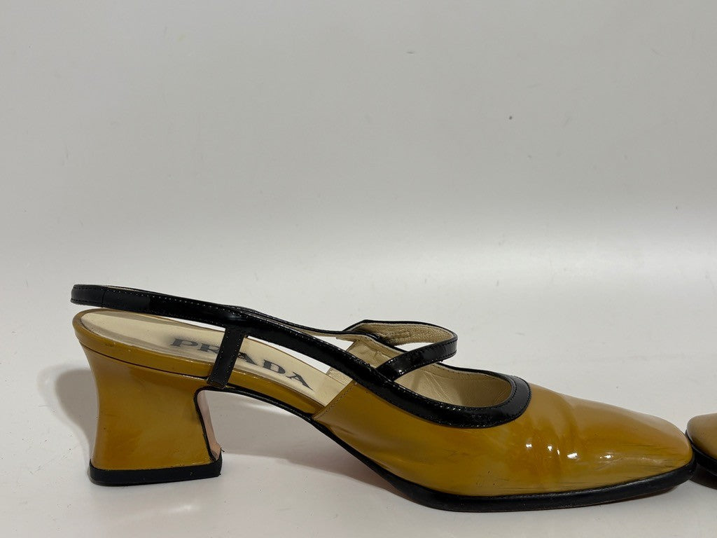 Prada Vintage Mustard Yellow Slingback Heels