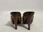 Gucci Gold Leather Horsebit Wood Sandal Heels