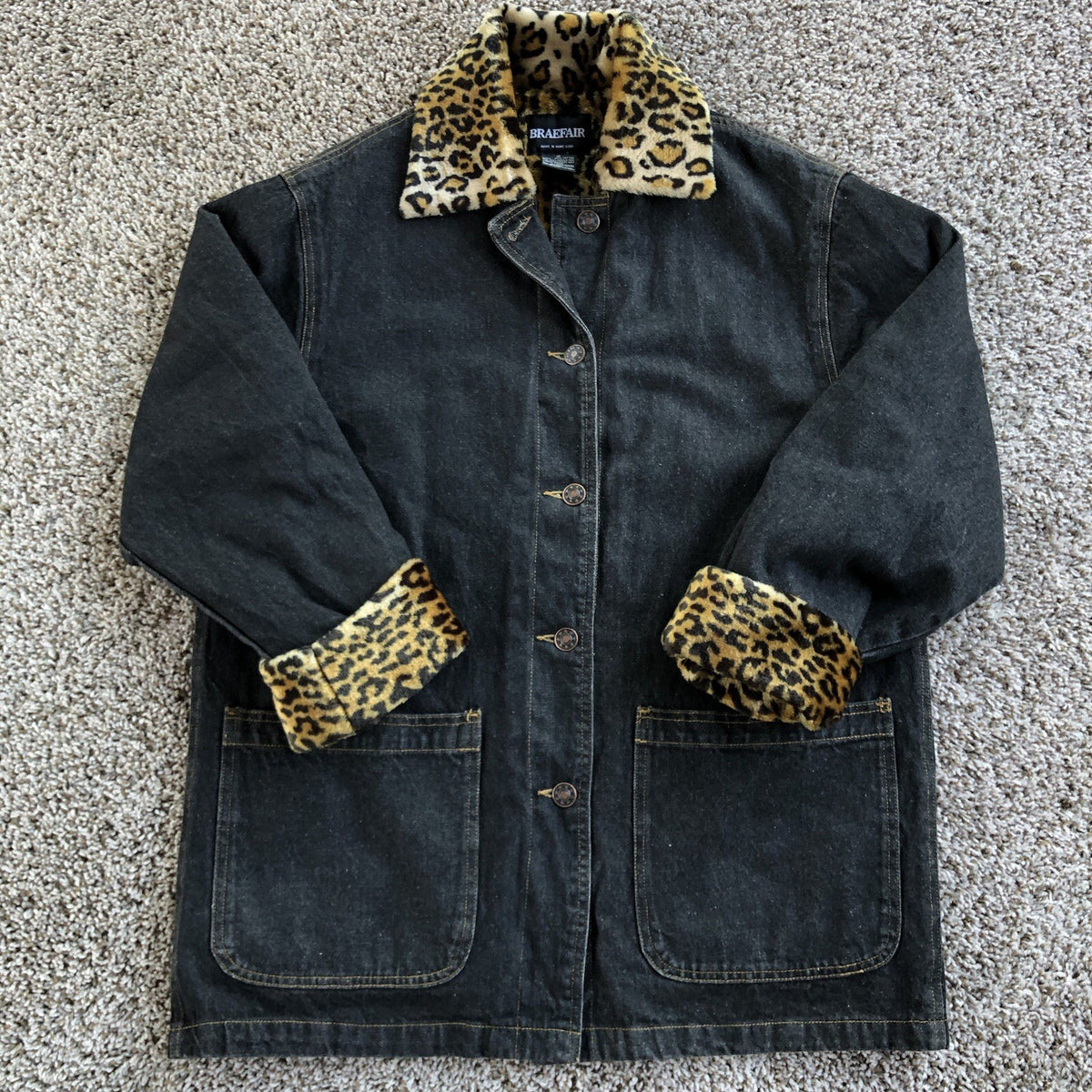 Braefair Denim Coat with Leopard Print Faux Fur Lining
