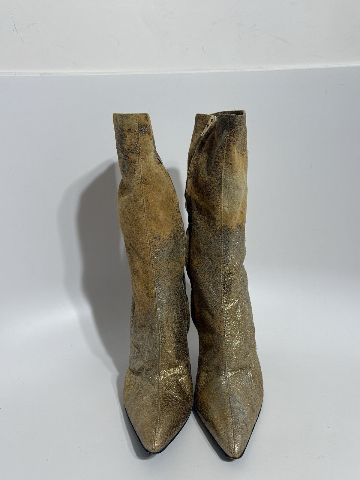 Roberto Cavalli SS2002 Beige Suede Metallic Gold Boots