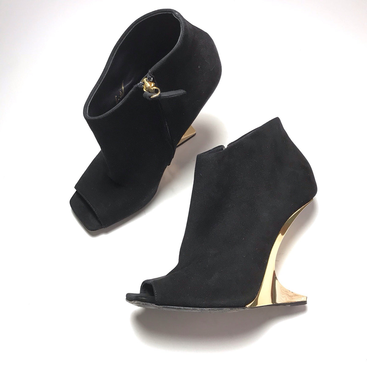Giuseppe Zanotti Gold Illusion Wedge Black Suede Ankle Boots