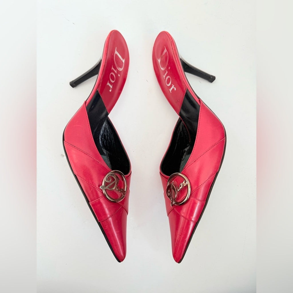 Christian Dior by John Galliano Red Leather Diva Mule Heels