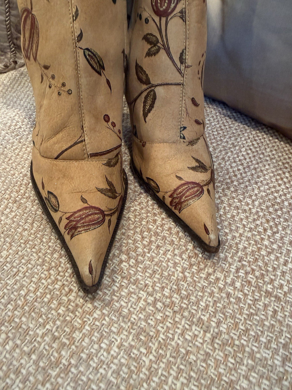Roberto Cavalli Hand-Painted Floral Fur-Lined Heeled Boots