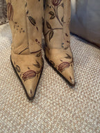 Roberto Cavalli Hand-Painted Floral Fur-Lined Heeled Boots