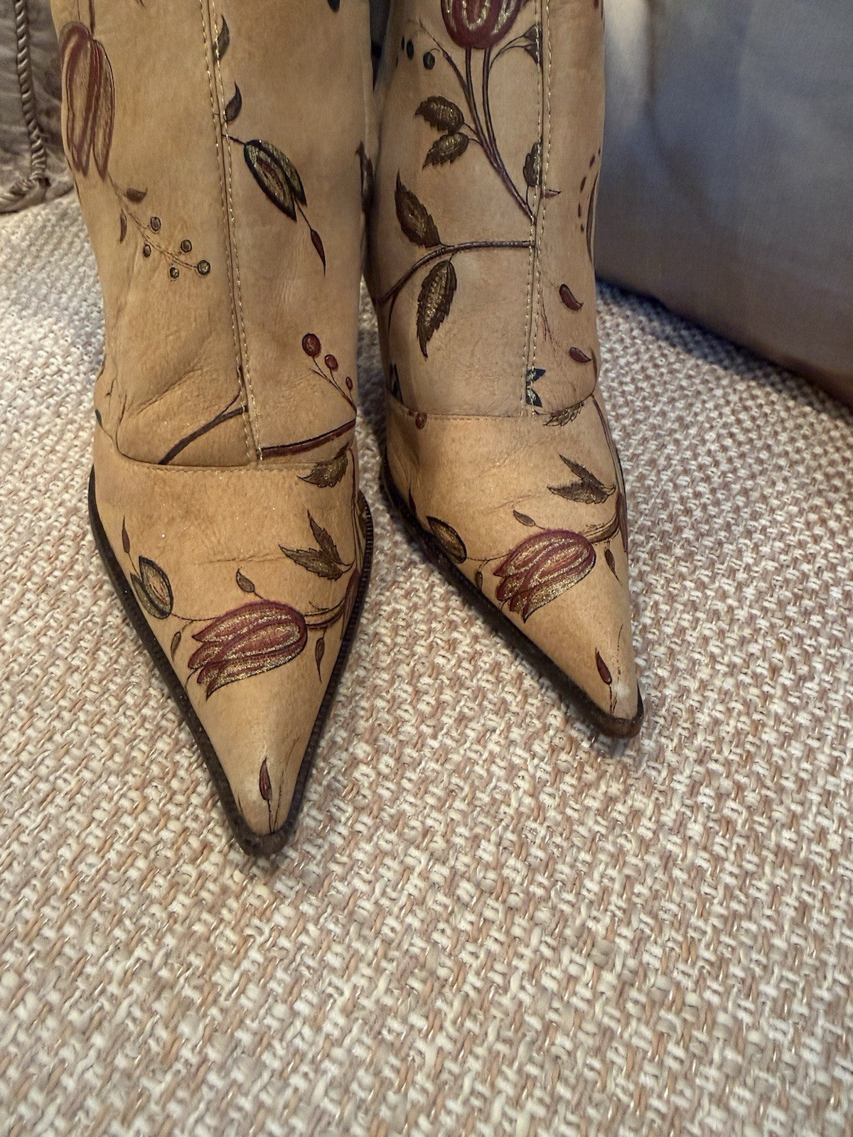 Roberto Cavalli Hand-Painted Floral Fur-Lined Heeled Boots