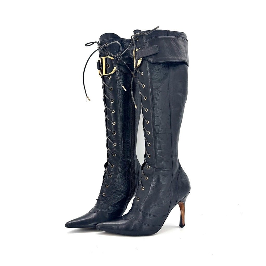 Christian Dior Fall 2000 Croc-Embossed Knee-High Boots