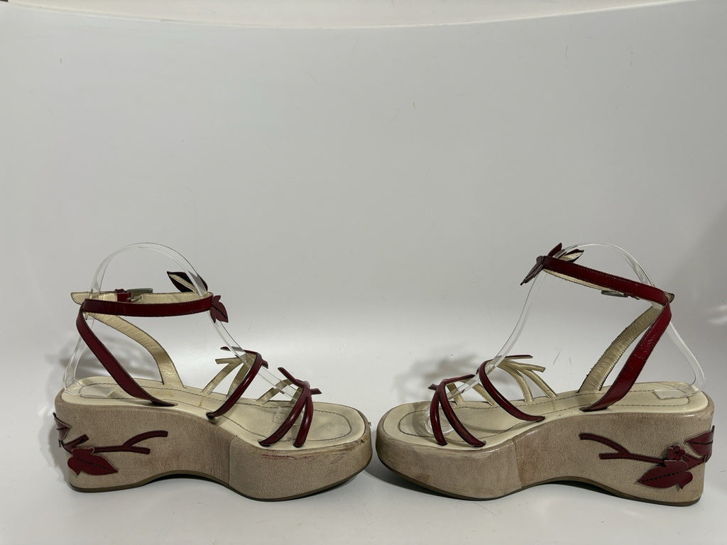 Prada SS1997 Red Floral Platform Sandal Heels