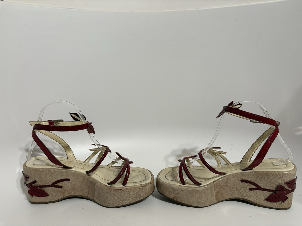 Prada SS1997 Red Floral Platform Sandal Heels