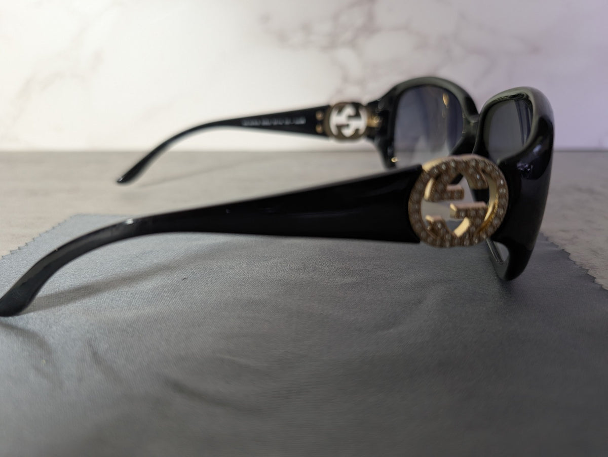 Gucci GG 3578/S Crystal Interlocking G Sunglasses, Gold and Black