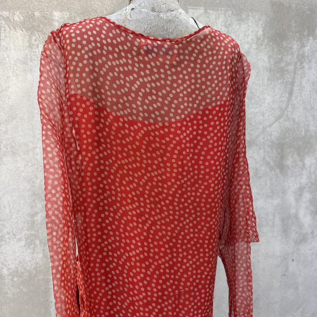 Marjone 1920s Red Silk Chiffon Polka Dot Dress
