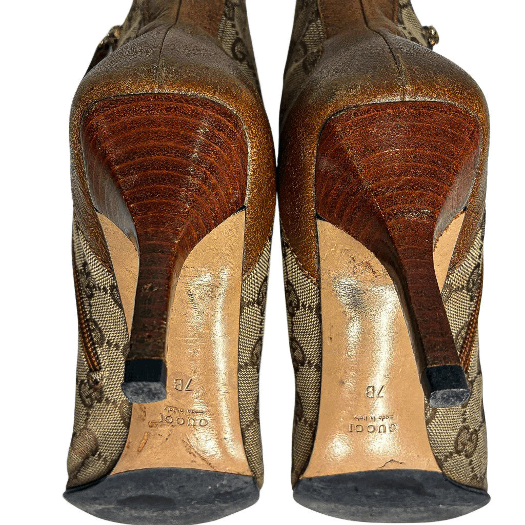 Gucci GG Monogram Ankle Booties, Praline Beige & Ebony Leather