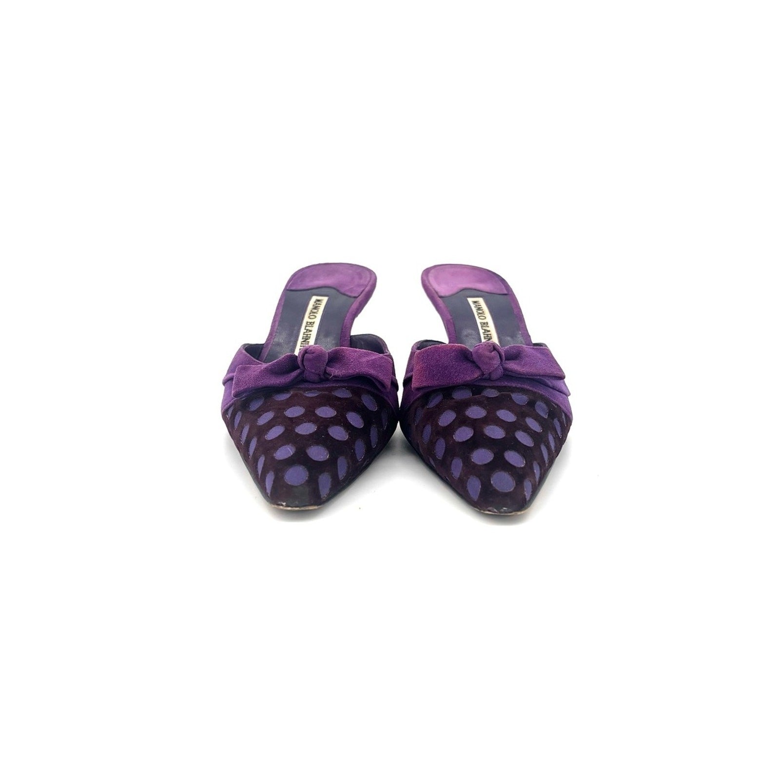 Manolo Blahnik Polka Dot Bow Kitten Heel Mules
