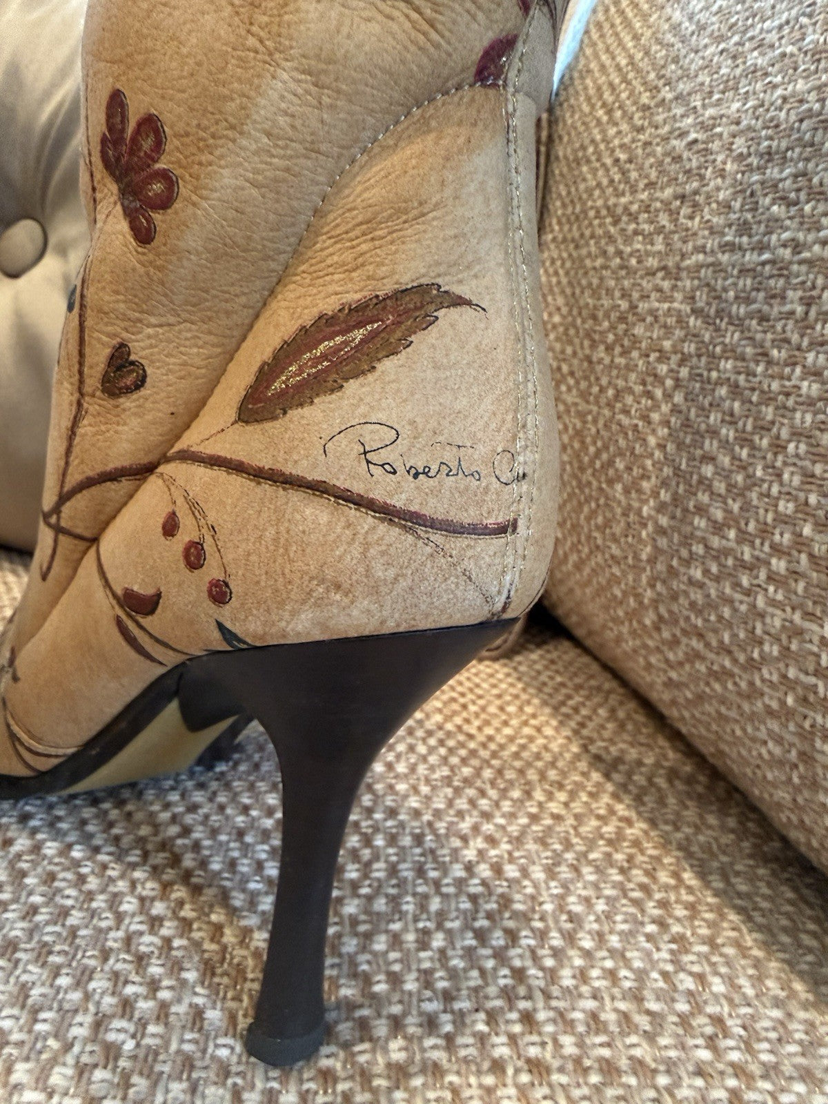 Roberto Cavalli Hand-Painted Floral Fur-Lined Heeled Boots