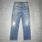 Levi's 505 Orange Tab Jeans, Medium Wash Distressed Denim