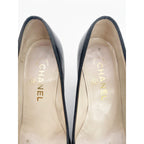 Chanel Vintage Black Patent Leather CC Bow Cap Toe Pumps, EU 36