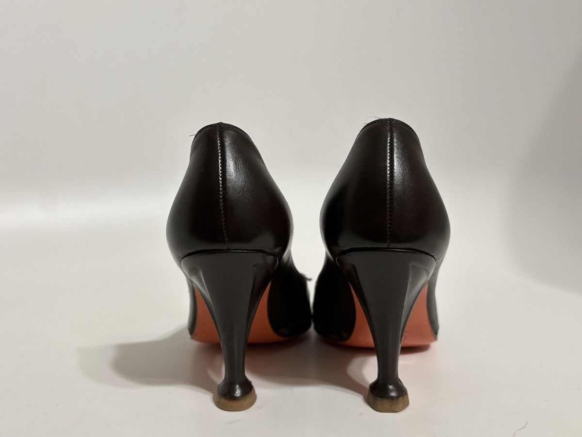 Fendi Zucca Monogram Heels in Brown, Size 35