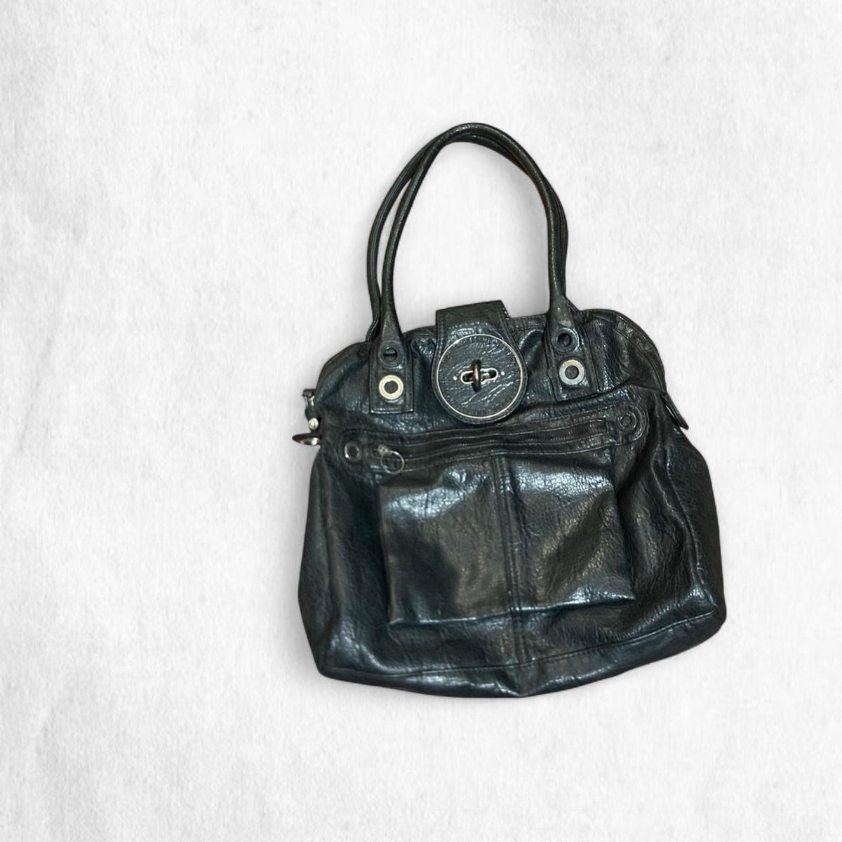 Diesel Black Leather Handbag with Button Closure