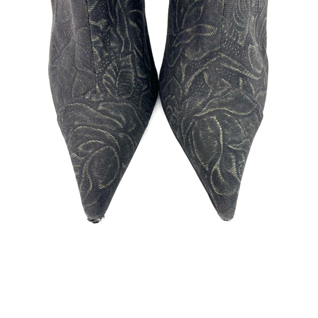 Roberto Cavalli Denim Floral Print Knee-High Boots