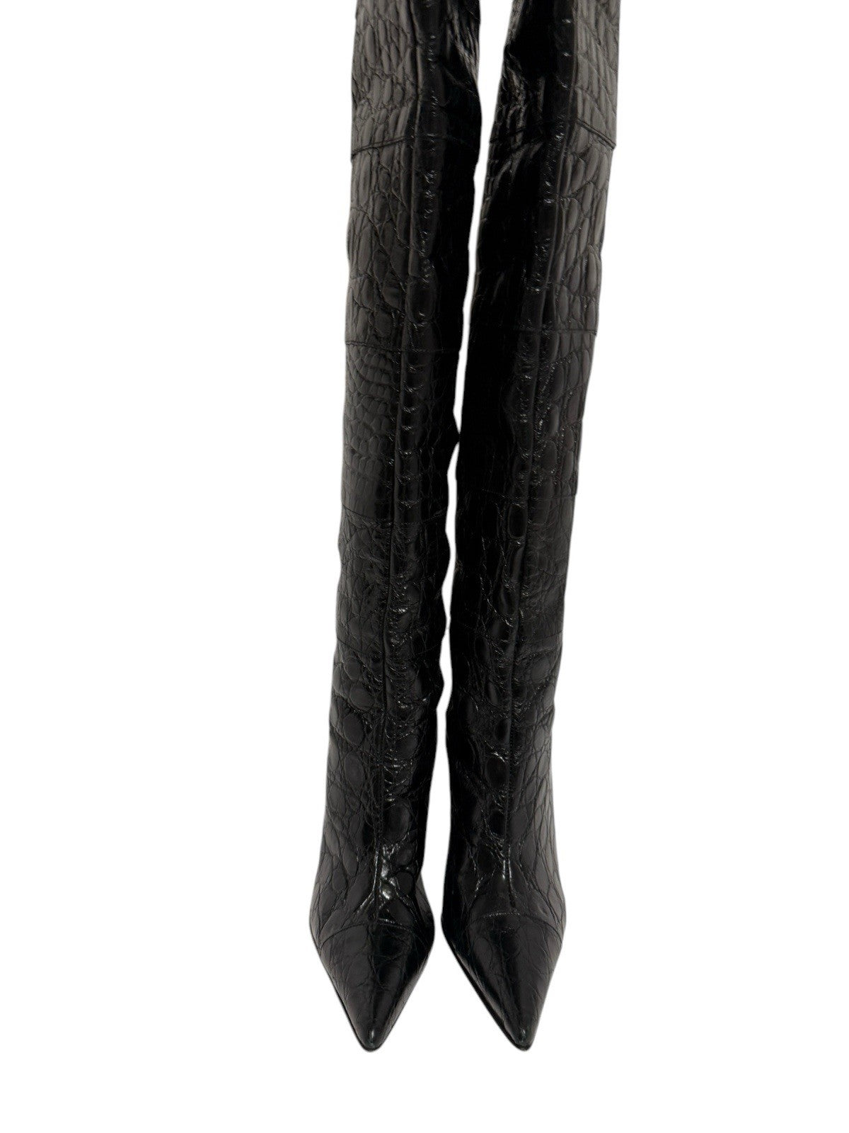Dolce & Gabbana Black Croc-Embossed Over-the-Knee Boots